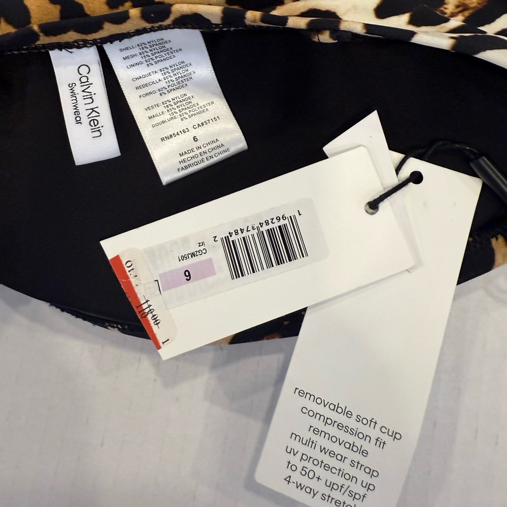 Calvin Klein Leopard-Print Strapless Tummy-Control One-Piece Swimsuit NEW Size 6 - Picture 6 of 9